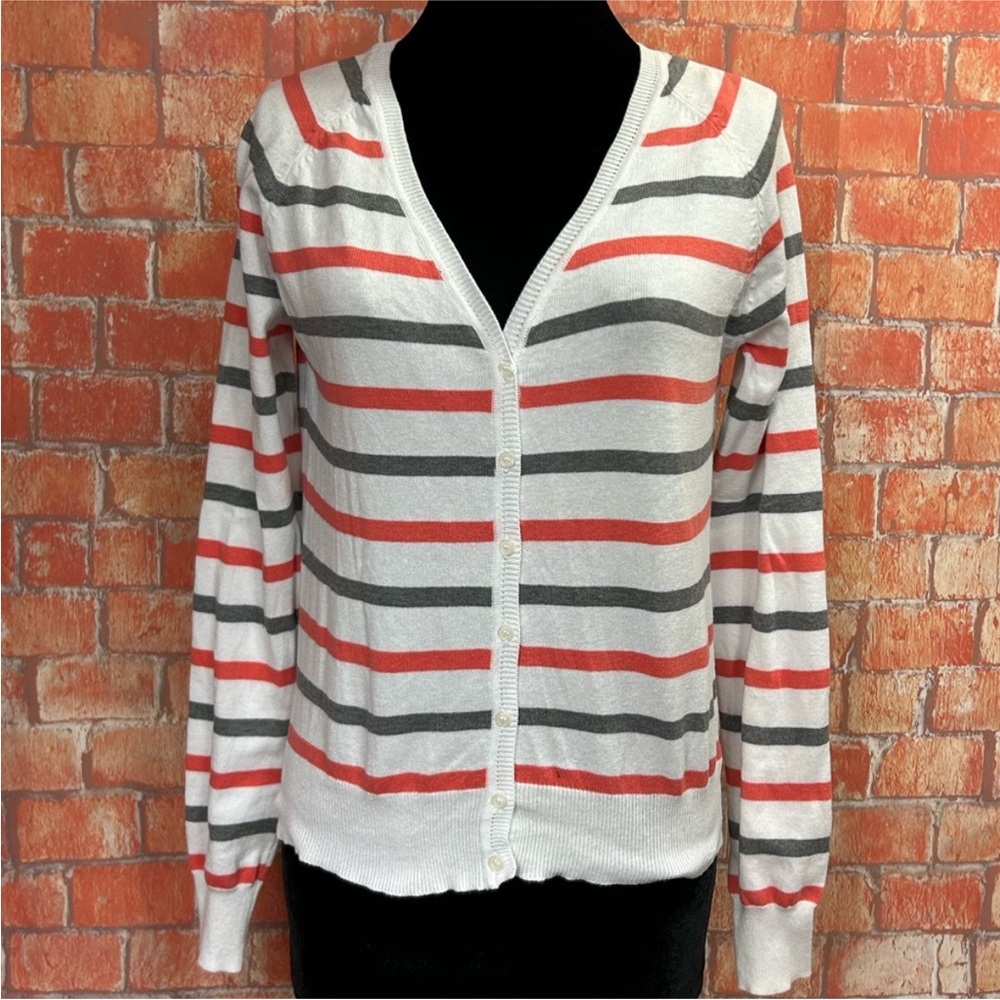 Ambiance Striped Fitted V-Neck Cardigan‎ Sweater